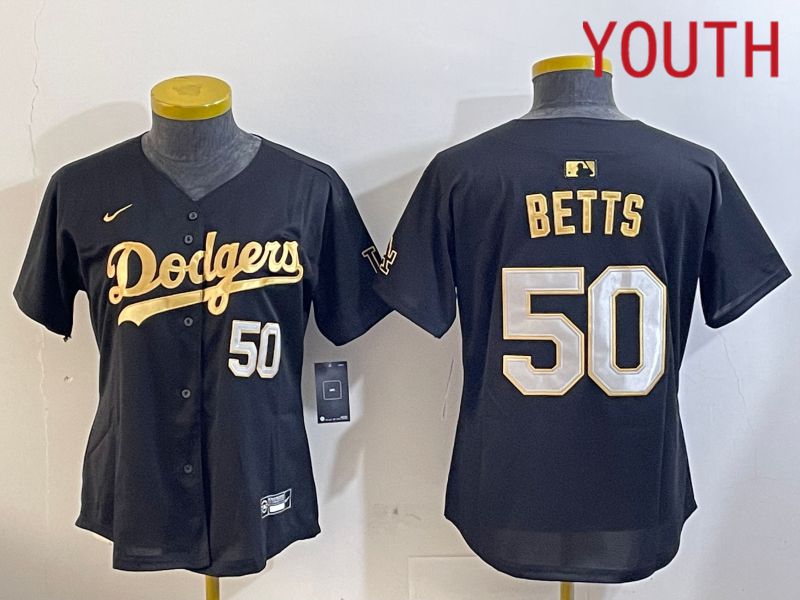Youth Los Angeles Dodgers #50 Betts Black Gold Game 2024 Nike MLB Jersey style 1209->youth mlb jersey->Youth Jersey